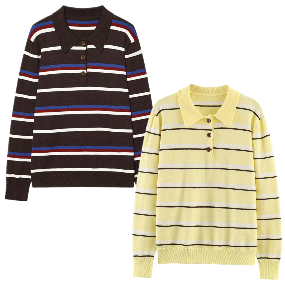 

Jenny&Dave American Retro School Team Striped Sweatshirt Polo Shirt Sweater Knitwear Woman Clothing Woman Clothes Pullover Tops