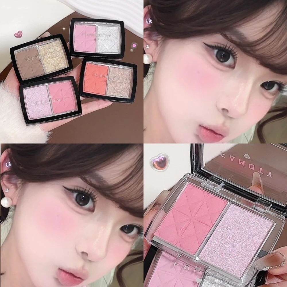 Dual Tone Blush Highlighter Palette 2 in 1 Contour and Glow All Day Wear Natural Matte To Shimmer Finish for Face Sculpting
