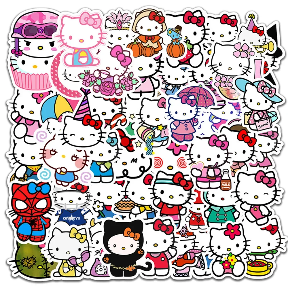 50/100PCS Hello Kitty น่ารักอะนิเมะสติกเกอร์ Graffiti Decals DIY โทรศัพท์ตู้เย็นแล็ปท็อปสติกเกอร์ตกแต่งของเล่นคลาสสิก