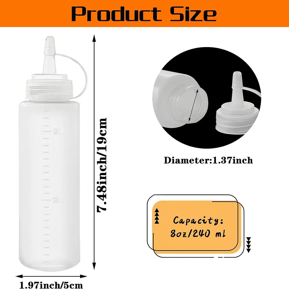 8 oz Plastic Squeeze Bottles Squirt Bottles for Ketchup,Condiments,BBQ Sauce,Dressing,Barbecue,Grilling,Crafts,Syrup