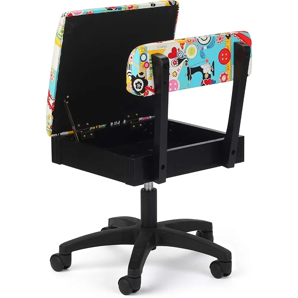 Silla hidráulica de costura y manualidades de altura ajustable con almacenamiento debajo del asiento y tela impresa, coser ahora, coser, estampado Wow