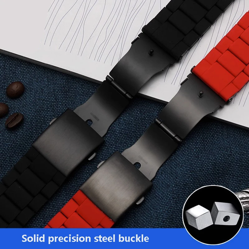 Rubber Coated Steel Watch Band Mens Waterproof For Diesel DZ7370 DZ7396 DZ4289 Watch Strap Bracelet  28mm