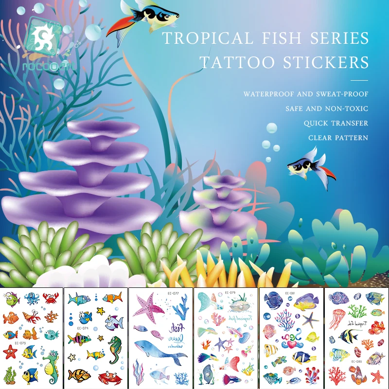 Ocean Theme Temporary Tattoos for Kids,Decorations Birthday Party Supplies Favors Fake Tattoos Stickers With Mermaid Shark Fish