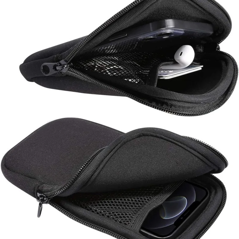 Universal Neoprene Mobile Phone Bag Zipper Solid Color Cellphone Storage Bag Portable Shockproof Travel Storage Pouch