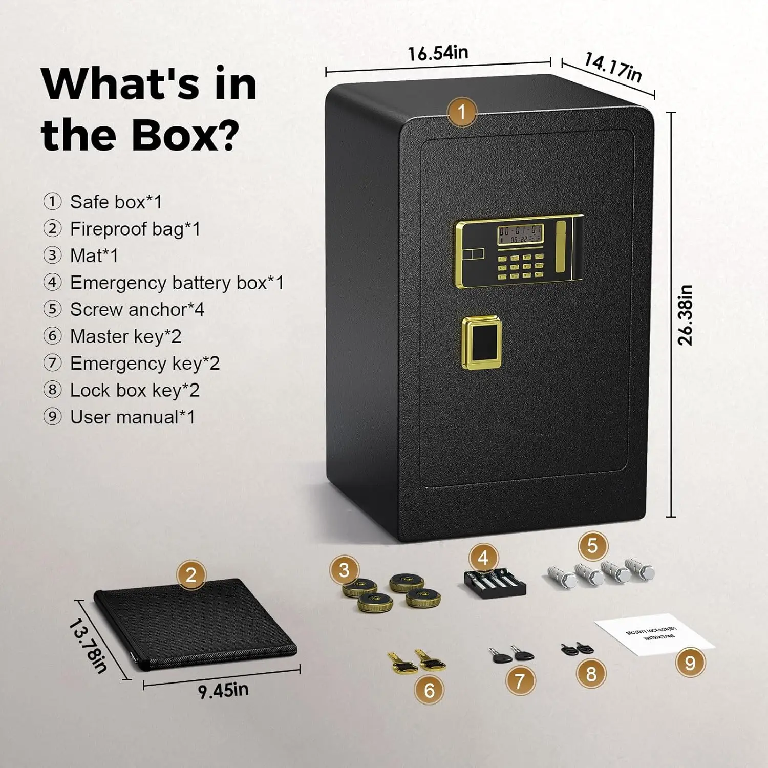 Safe Box Home Safe,4.2Ct Large Safe Box Fireproof Waterproof,Double Safety Key Digital Safe with Fireproof Bag Separate Lock Box