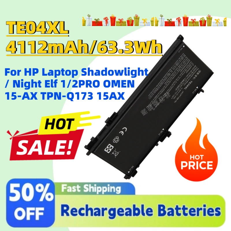 En Stock, Nuevas Baterías para Portátil TE04XL 4112mAh/63.3Wh 15.4V para HP Shadowlight / Night Elf 1/2PRO OMEN 15-AX TPN-Q173 15AX