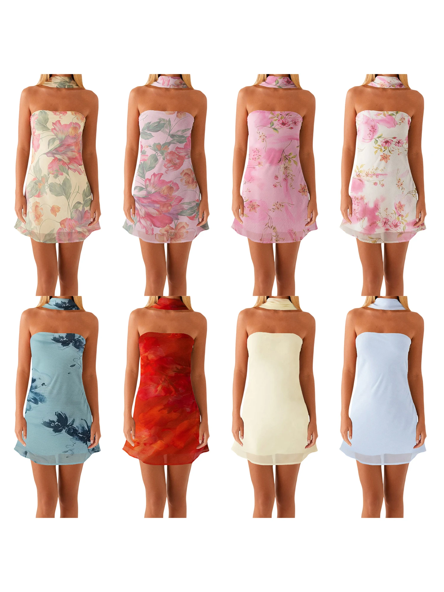 

Women Sexy V-Neck Lace Bodycon Dress Sleeveless Backless Floral Print Fit Party Mini Dress with Belt