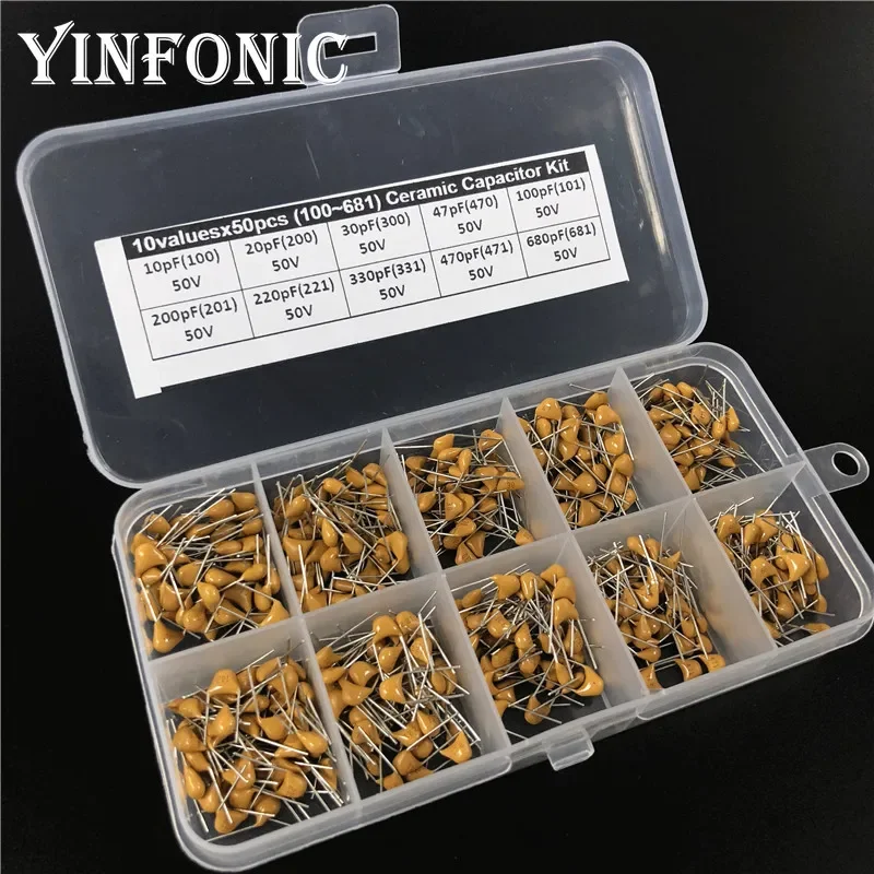 Multilayer/Monolithic Ceramic Capacitor kit 50V 0.1uF 10pF~10uF (100~106) P=5.08mm 30Valuesx50 Total 1500pcs with box