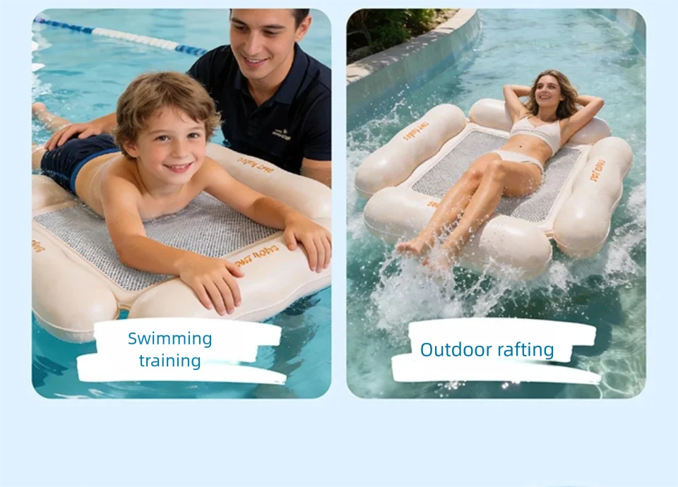 Neue aufblasbare Pool-Luftmatratzen mit 4 unabhängigen Luftkammern 110*100cm, faltbares Netz-Schwimmbett für Erwachsene, Sommer-Floß FY-4 – Detail 10