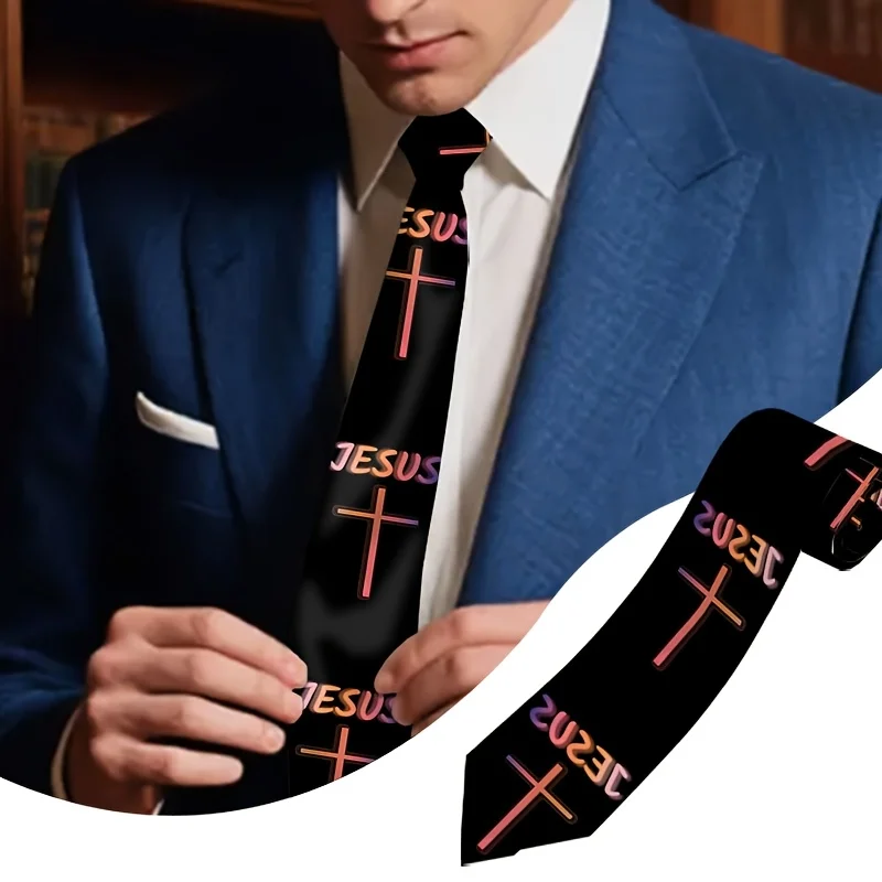 Creative Christian Cross Pattern Printed Tie a Soft and Stylish Accessory for Weddings Dates Parties and Casual Wear