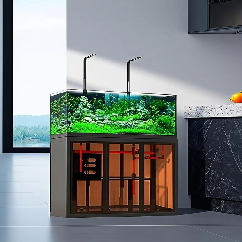 النمط الصناعي مفتوح الرؤية Aquascape حوض السمك الجانب تجاوز حوض تصفية خزان منخفض صيانة نهر تيار البيئي للأسماك