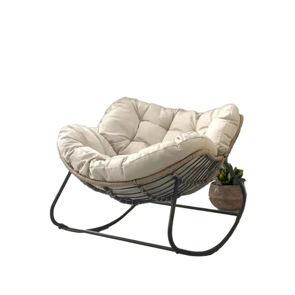 الفاخرة الحديثة تصميم الروطان صالة هزاز كرسي مستلق الحديد الفن النسيج للمنزل الأثاث في الهواء الطلق غرفة المعيشة غرفة نوم #2