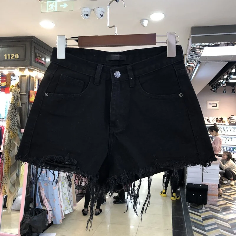 High Waist Wide Leg A-Line Shorts Women's Summer Thin Denim Shorts Student Versatile Hot Pants Ins Style Faded  Button Cl...