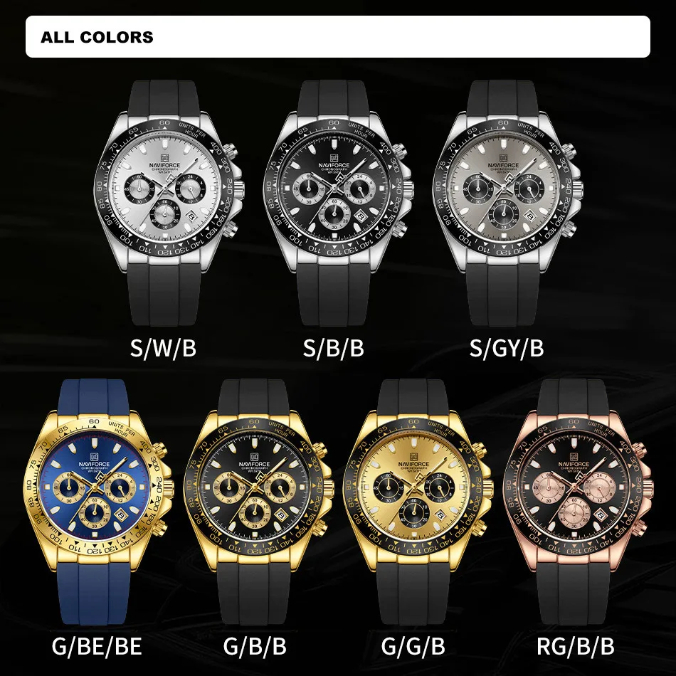 NAVIFORCE Brand Men Business Watch Fashion Luxury Silicone Strap Waterproof Multifunctional Quartz Wristwatch Relogio Masculino