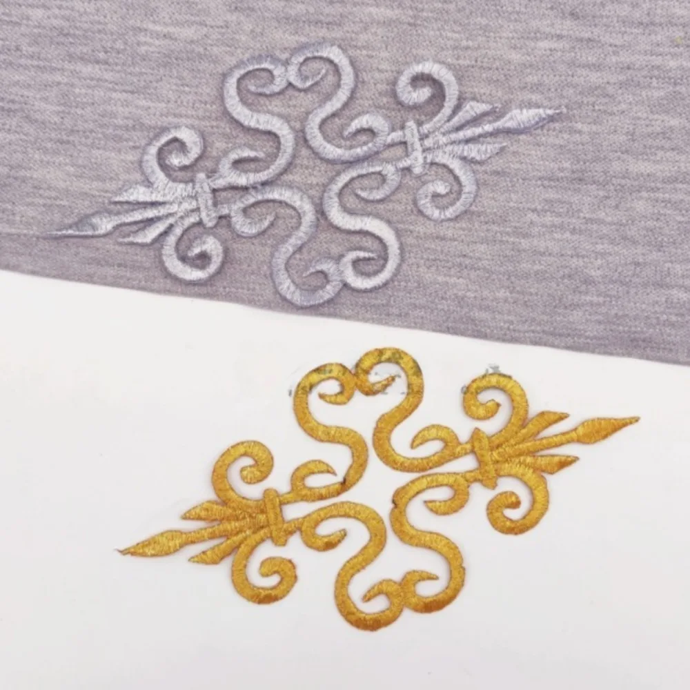 2Pieces Gold and Silver Pattern Embroidery Cloth Applique Stage Opera Costume Decoration Accessories Gold Hot Embossed Cloth