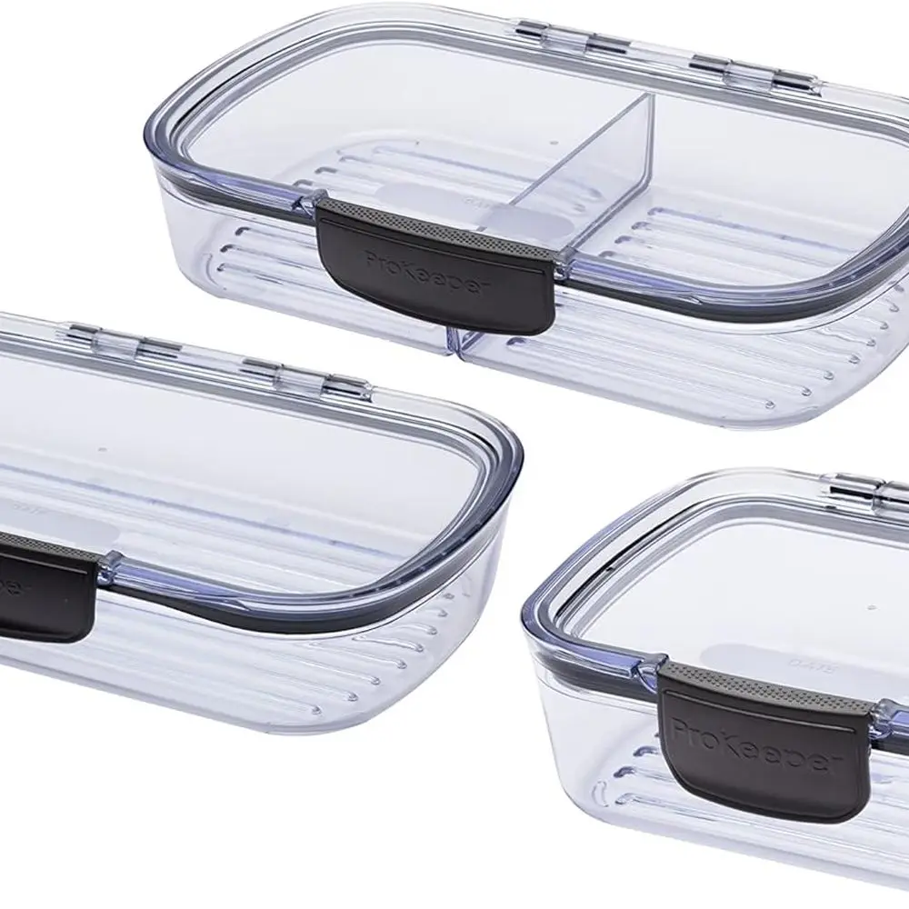 Contenedores apilables sellados de silicona con tapa de borrado en seco, sin BPA, juego de 3 piezas para carne fresca y queso (1,65 L,.69 L, 1,6 L)