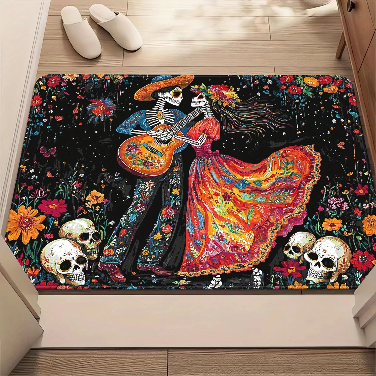 Day Of The Dead Carpet Sugar Skull Area Rugs Living Room Mexican Folk Art Floral Rug Halloween Gothic Decor Floor Mat