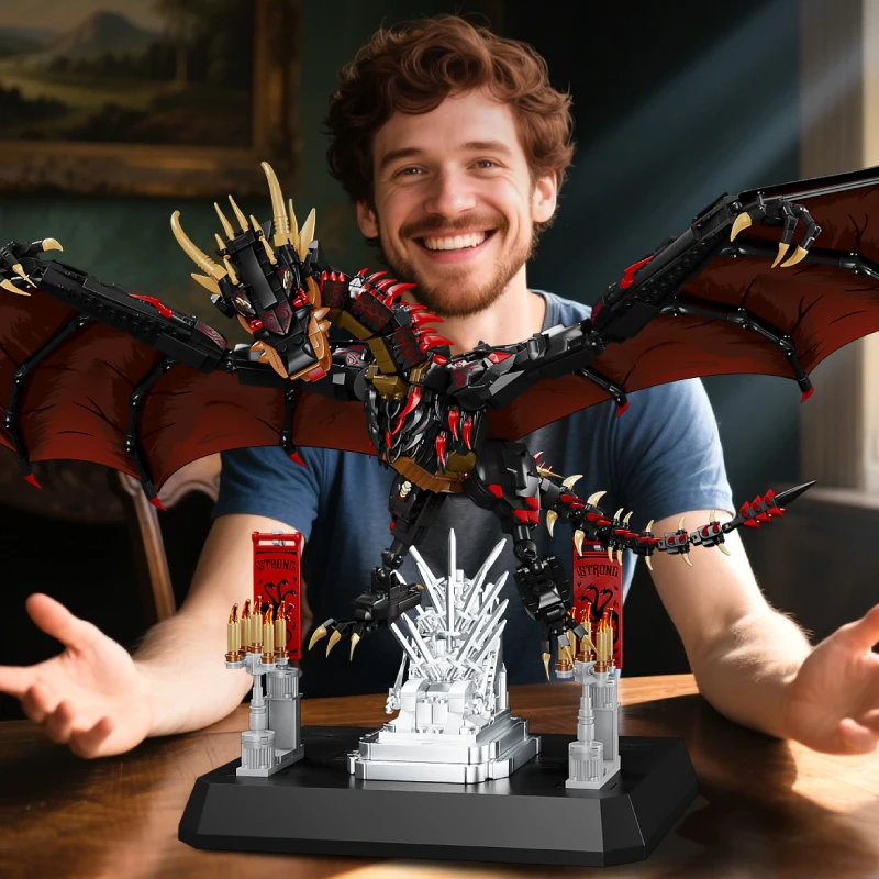 1868PCS Dragon Building Blocks Ornaments With Bracket Fantasy Fire Dragon Bricks Model Toys Kit Birthday Gifts For Teen Kids Boy