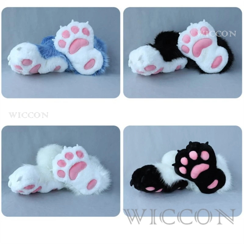 Schattige Pluche Fursuit Dierlijke Voetensokken 8 Kleuren Pluche Cosplay Kostuum Harige Dieren Paw Schoenen Kat Meisje Schoenen Kat Paw Kerstcadeau