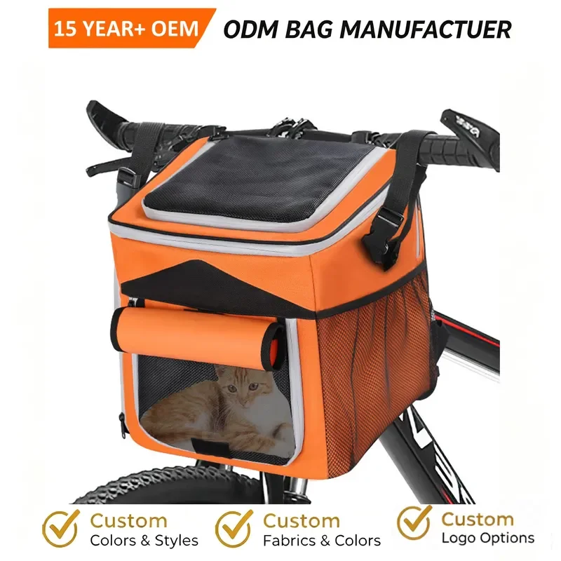 for Outdoor Travel Bike Sports Cat Dog Carrier Case Bicycle Front Dog Bag Basket Bicycle Pet Carrier with Rain Cover