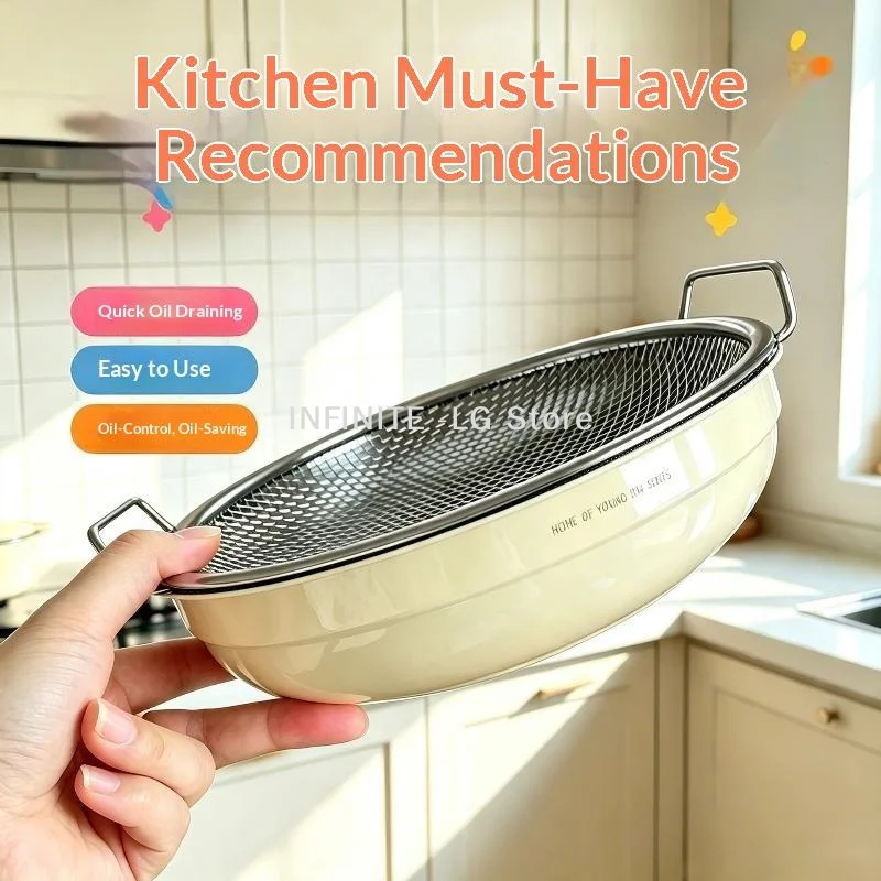 Heavy Duty Stainless Steel Frying Rack With Tray, Foldable Metal Mesh Basket For Oil Draining, Dishwasher SafeINFINITE -LG