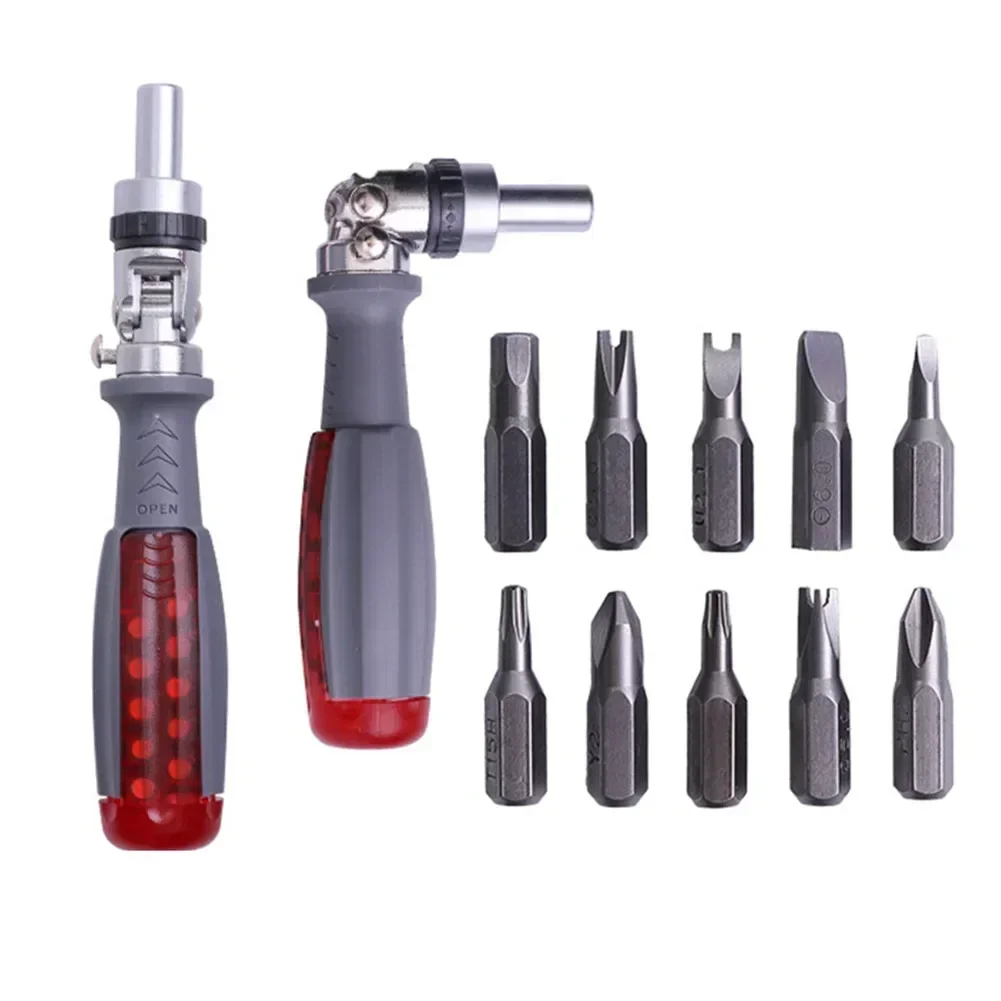 Multifunctional Ratchet Screwdriver 180 Degree Rotation 10-in-1 Ratcheting Screwdriver Set Magnetic Ratchet Screwdrivers