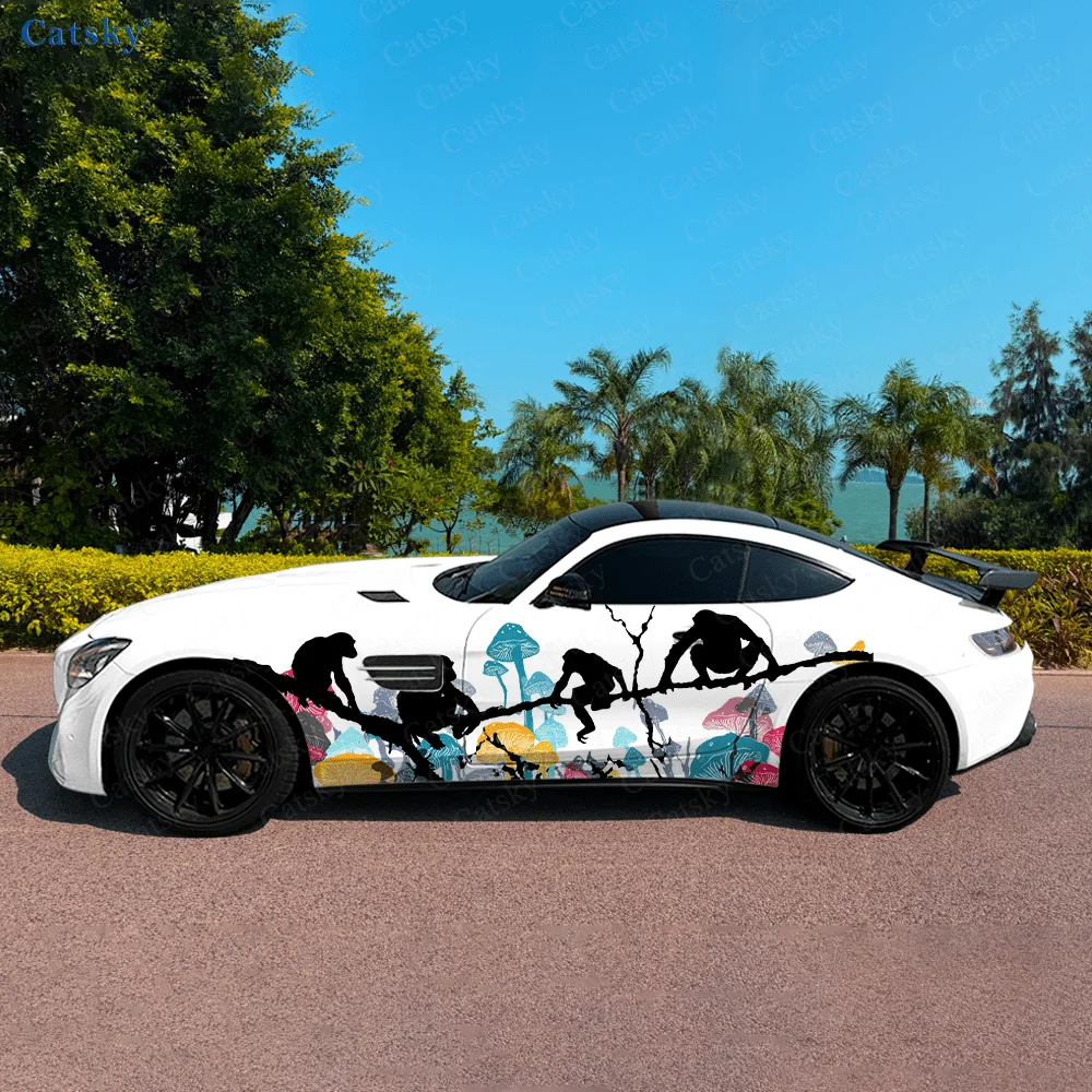 

Gorillas Hanging on Mushroom Car Vinyl Wraps Decal Self-adhesive PVC Sticker Suitable for Trucks SUV Decor Auto Accessories Gift