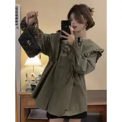 Creative Pregnant Women's Long Sleeve Shirt 2023 New Pregnant Women's Simple Drawstring Solid Color Top Maternity Top LF100
