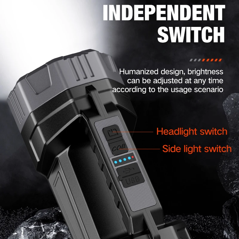 ไฟฉายพลังงานแสงอาทิตย์แบบพกพา แสงสว่างแรง ไฟฉายค้นหา ไฟฉายเตือนภัย ไฟฉายมือถืออเนกประสงค์สำหรับกิจกรรมกลางแจ้ง