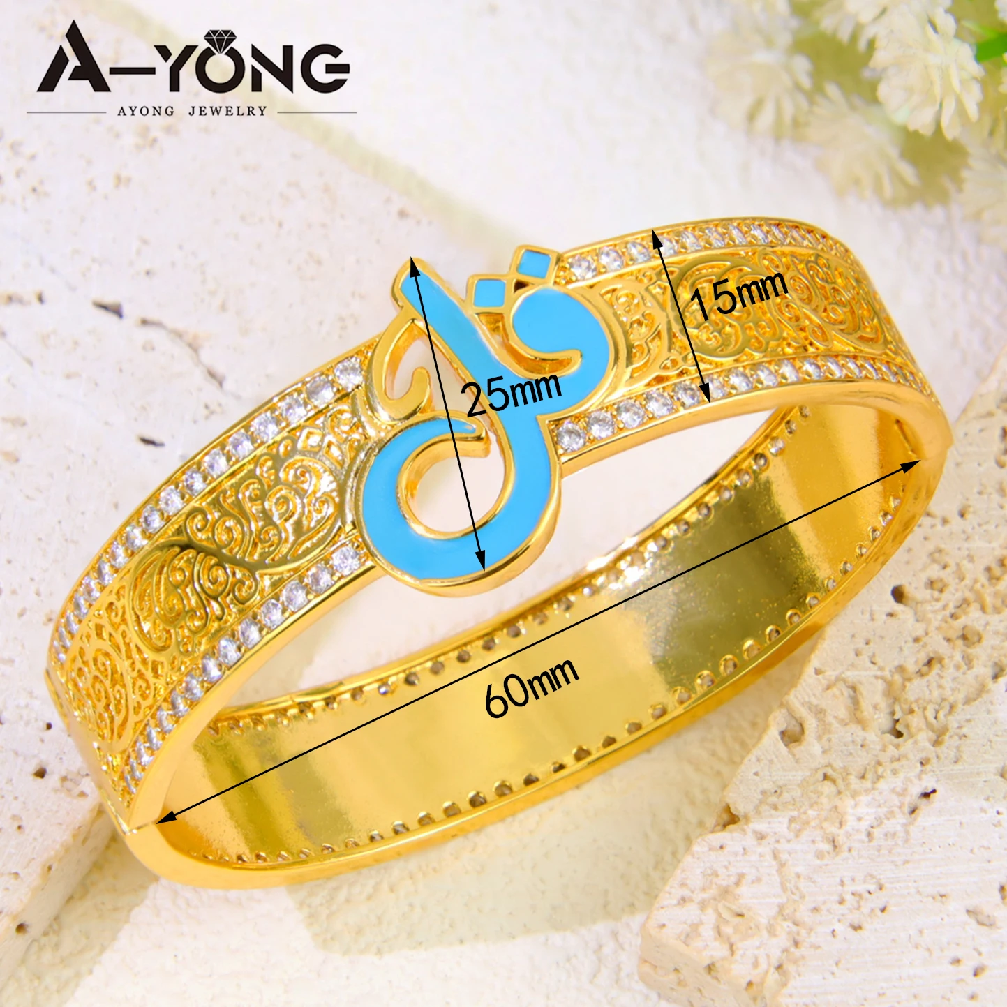 Traditionelles arabisches exotisches Öffnungsarmreif-Set, 21 Karat vergoldet, Naher Osten, klassisches Armband, Ring, Algerien, Damen-Hochzeitsschmuck – Detail 3