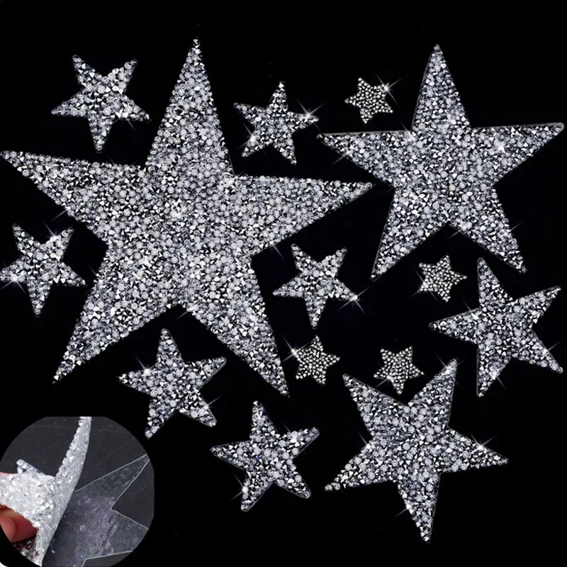 Self-adhesive 2/4/6/8/16cm Bling Star Rhinestone Patches for Clothing Iron on Clothes  Crystal Star Hotfix Sticker Fusible Patch