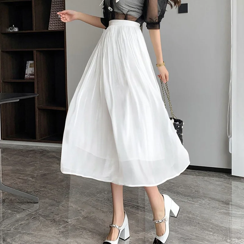 Tulle Solid Skirts Women Elegant Summer Loose High Waist Casual Mesh Dress Pretty Style Skinny Beach Vacation Lady Skirts