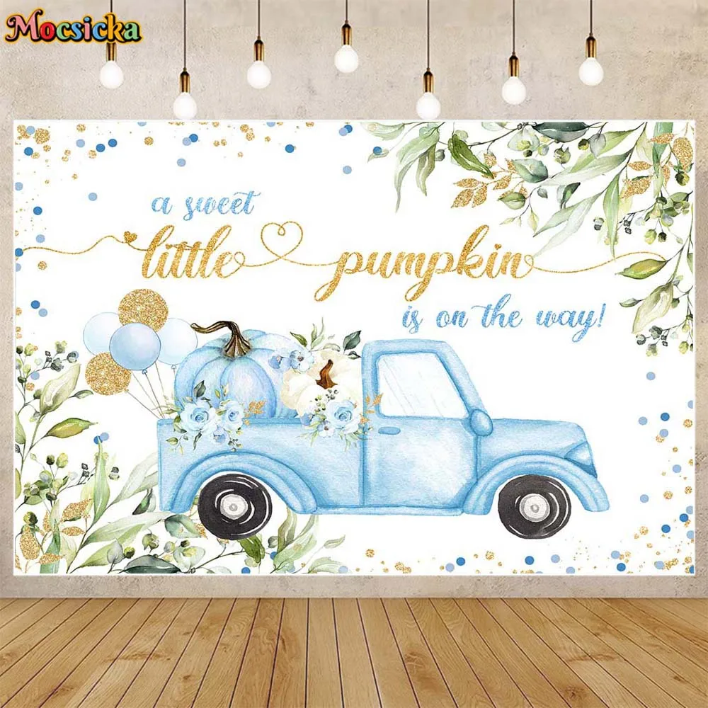 Mocsicka A Little Pumpkin Is On The Way Background Autumn Flowers Leaves Baby Shower Backdrop Newborn Welcome Party Decor Banner