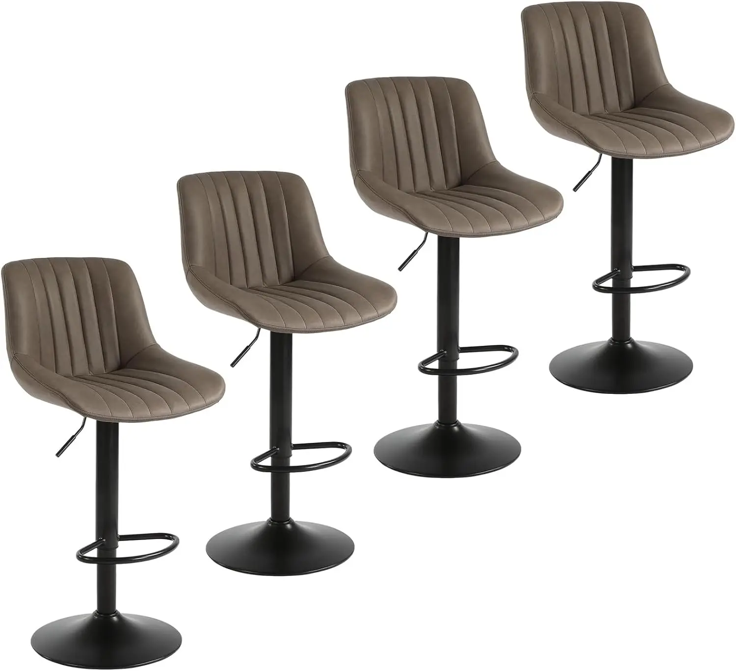 Bar Stools Set of 4, Swivel Counter Height Barstools with Back, Adjustable PU Leather Bar Chairs, Modern Armless Kitchen Island