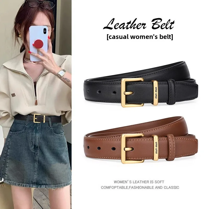 

The new 2025 luxurious leather lady belt cowhide belt with letter trend square alloy buckle is perfect for dresses and jeans