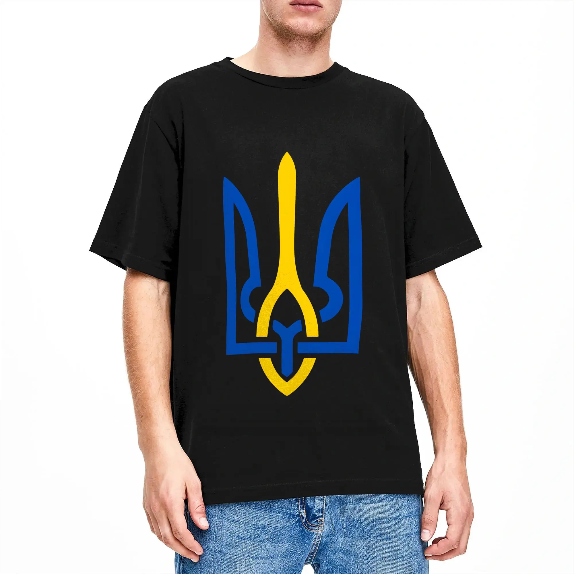 Amazing Two-Tone Ukraine Tryzub Coat of Arms T-Shirts for Men Pure Cotton T Shirts  Short Sleeve Tee Shirt Plus Size Clothing