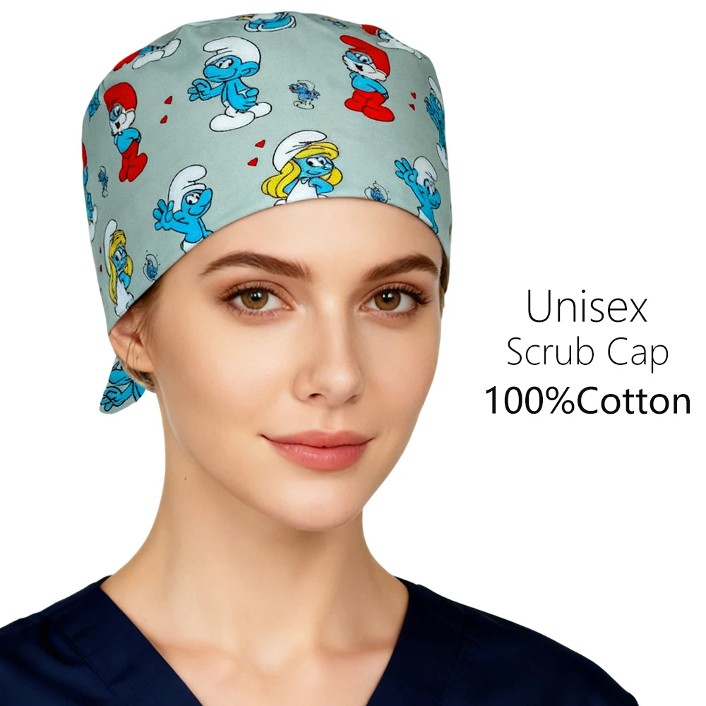 للجنسين مطبوعة الجراحية فرك قبعة 100% القطن قبعات طبية معاطف للأطباء والممرضات صيدلية الأسنان صالون تجميل قبعة العمل للنساء الرجال #1