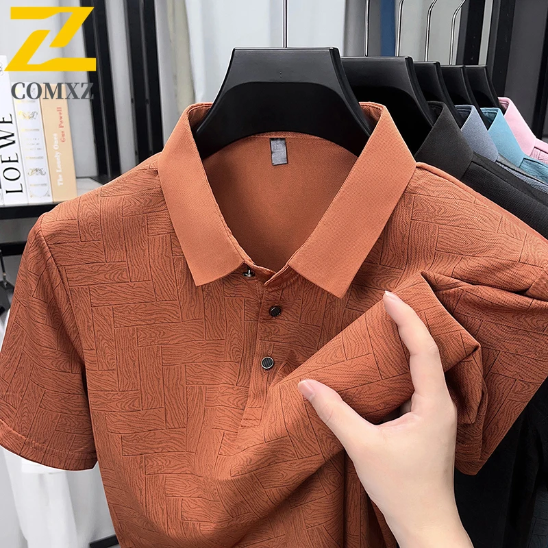 

Retro Short Sleeve T-Shirt Men's 2025 Summer Brand Casual Breathable Silky OLO Shirt Man Business Golf Sport Solid Color Top