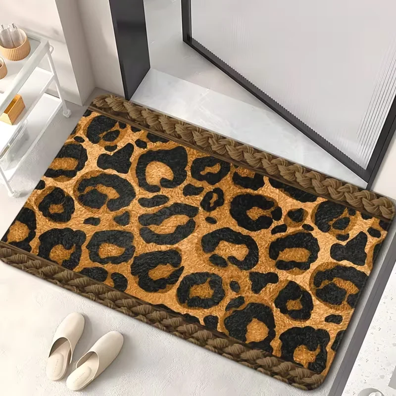 Braune Fußmatte mit Leopardenmuster, rutschfeste Badezimmer-Bodenmatte, Teppich für Schlafzimmer, Wohnzimmer, Eingänge, Camping, Teppich für den Außenbereich