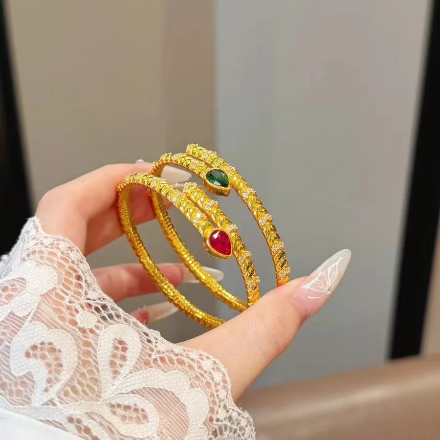 Premium 9999 Gold Light Luxury Bracelet Ring Set Women\'s Fashion Noble Zodiac Year Snake Bracelet Open Band Ring