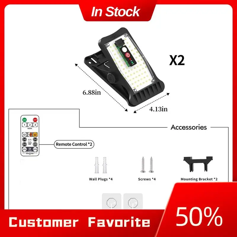 AT03 Paquete superior de 2 luces de movimiento solares con clip impermeables para exteriores con 800LM, 3 temperaturas de color, USB y control remoto, luz solar