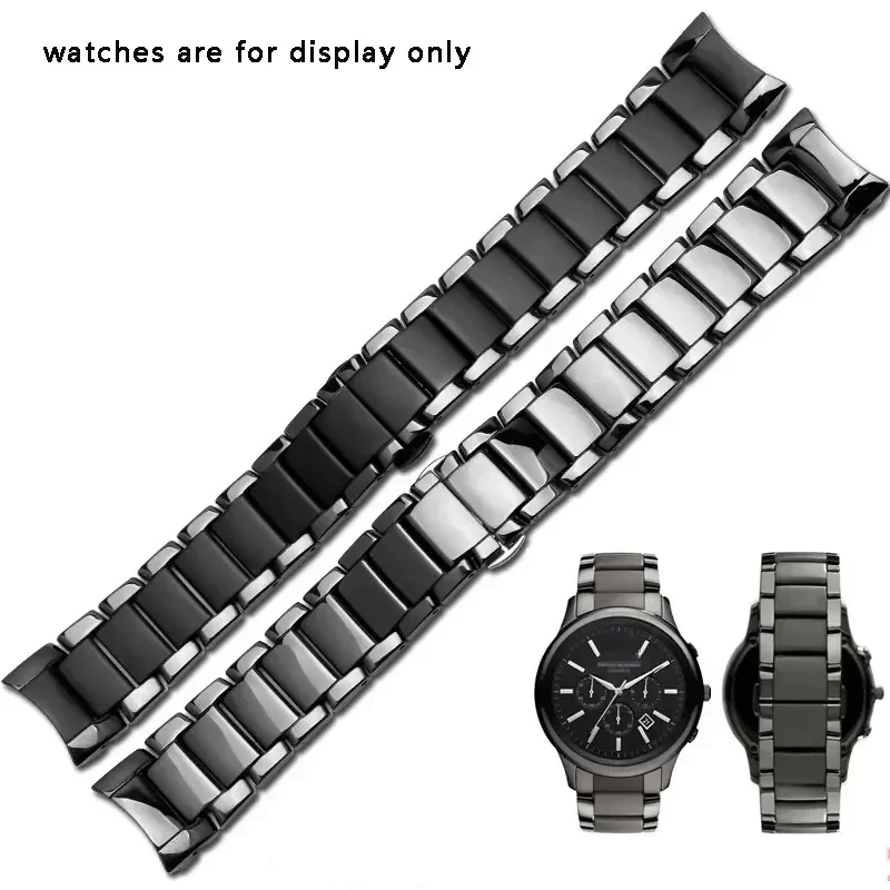 22mm 24mm Ceramic Watchband Black Wristband Glossy and Matting Bracelet for AR1451 1452 men\'s Watch Accessories