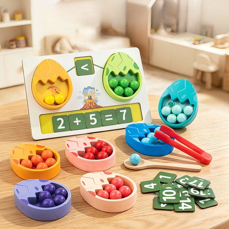 Dinosaur Egg Bead Stringing Arithmetic Calculation Game Childs Color Classification Matching Kids Early Learning Montessori Toys
