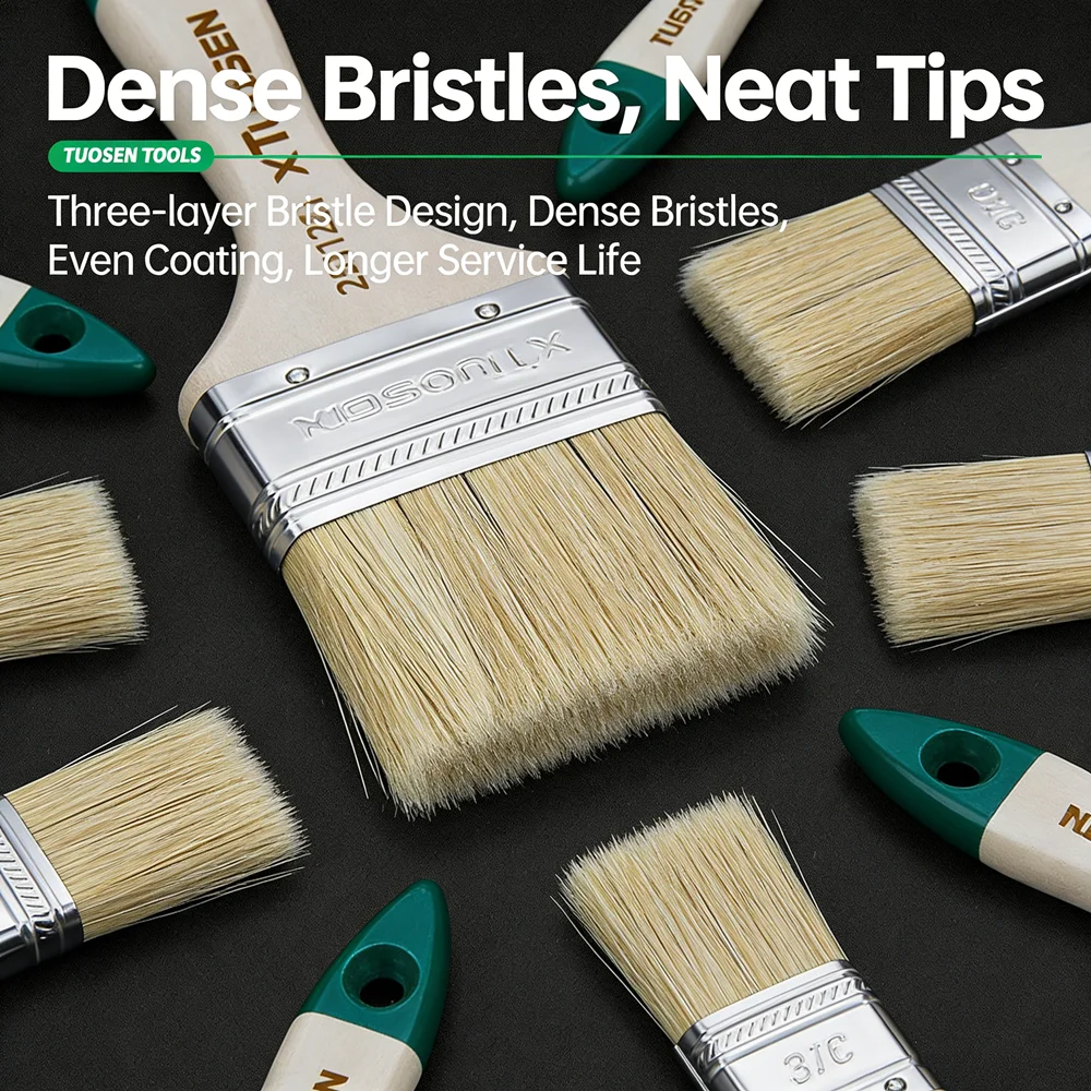 Multi-Purpose Wood Handle Brush Hard Bristle Non-Shedding for Painting Cleaning Industrial Applications