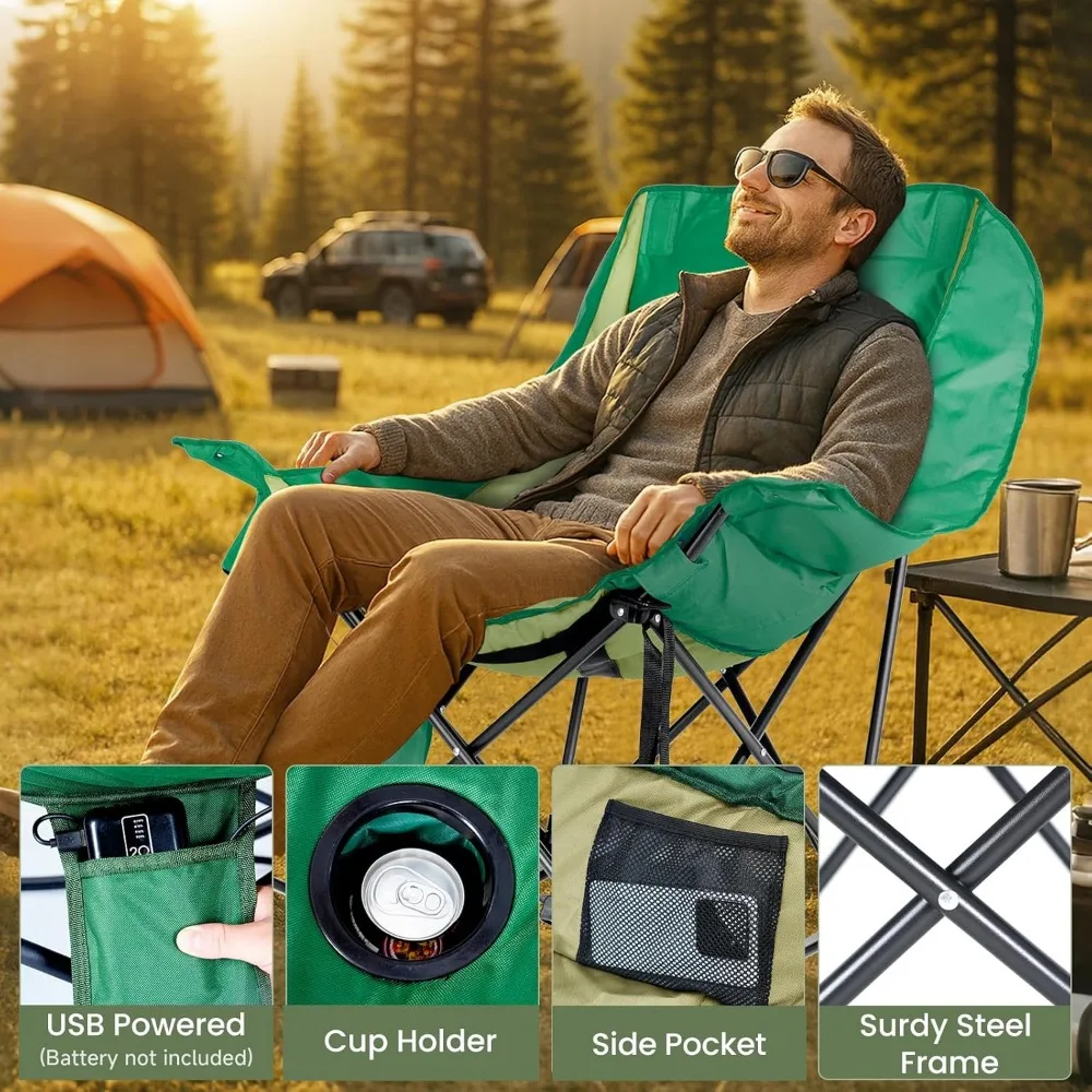 كرسي تخييم هزاز كبير الحجم للبالغين - كرسي حديقة خارجي مبطن بالكامل قابل للطي مع جيب جانبي، كرسي محمول