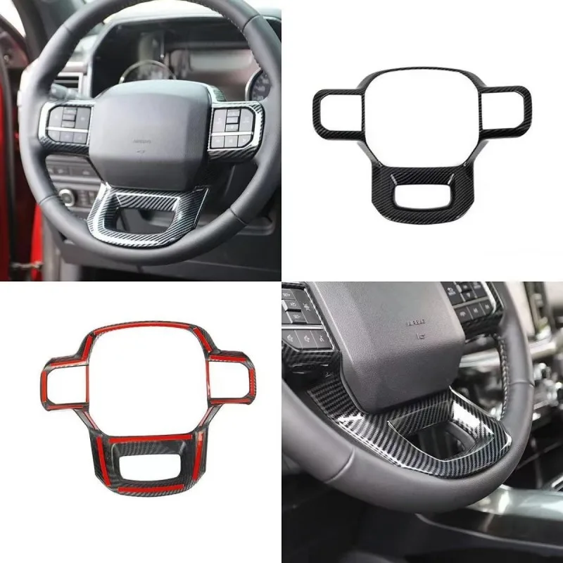 Car Interior Modification Accessories ABS Carbon Fiber Design Steering Wheel Decoration Cover For 2015-2023 Ford Raptor F150