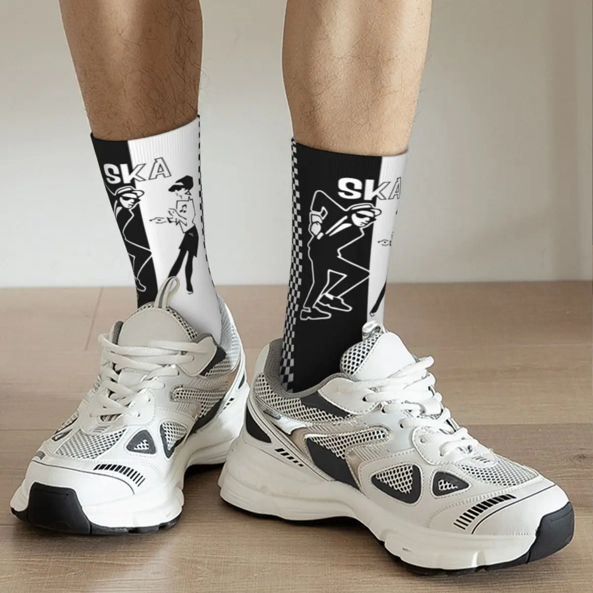 Punk Rock-Calcetines a cuadros de dos tonos para hombre y mujer, calcetín de longitud media, alta calidad