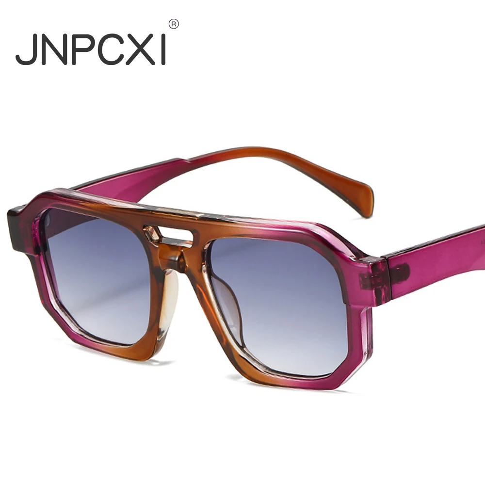 JNPCXI Double Bridges Square Women Gradient Purple Multicolor Sunglasses Fashion Frame Men Retro Punk Sun Glasses Shades UV400