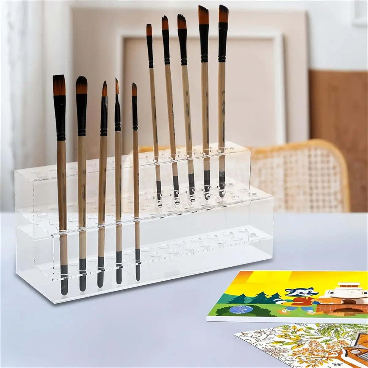 Latest ABBQ-Acrylic Pen Holder,48-Slots Pen Display Stand 2 Tier Pencil Display Desk Stand Clear Eyebrow Pen for Home School