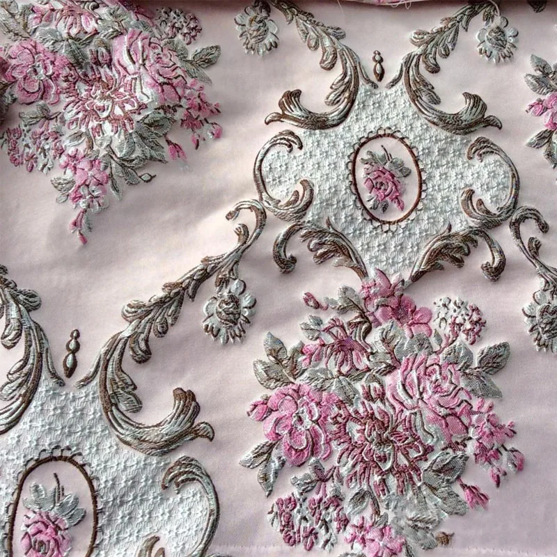 Elegant Palace Style Jacquard Woven Damask Emboss Flower Garments Curtain Upholstery Fabric